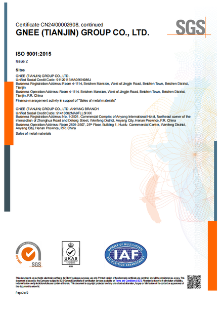 Cina Gnee Steel (tianjin) Co., Ltd Sertifikasi